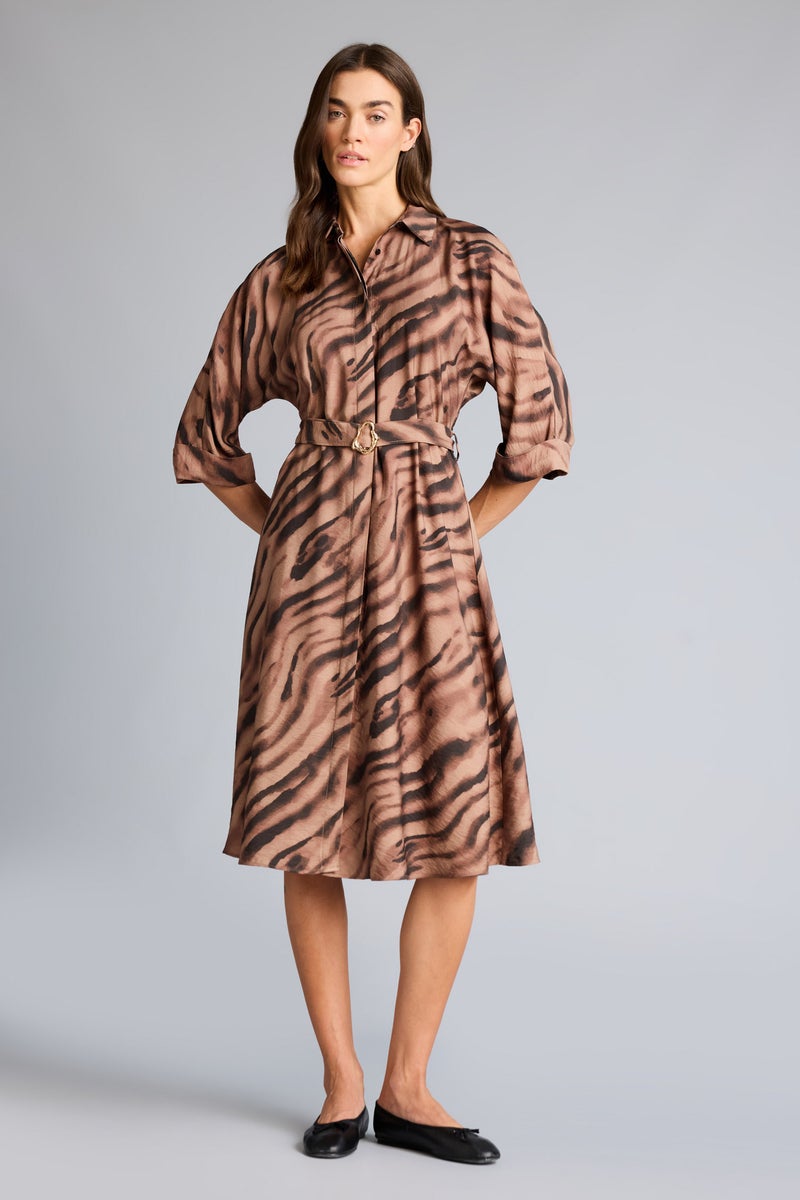 DeFacto Brown Woman Shirt Collar Double Sleeves Dress Casual - Image 1