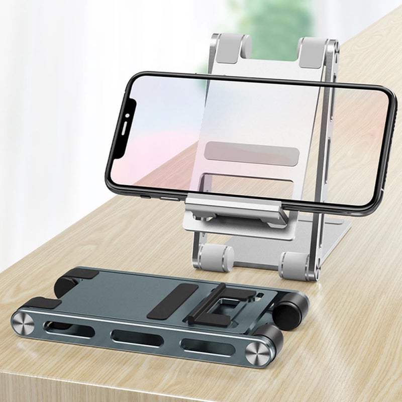 Foldable Aluminum Alloy Phone Stand Holder for Mobile Tablet Desktop Office Home Silver - Image 5