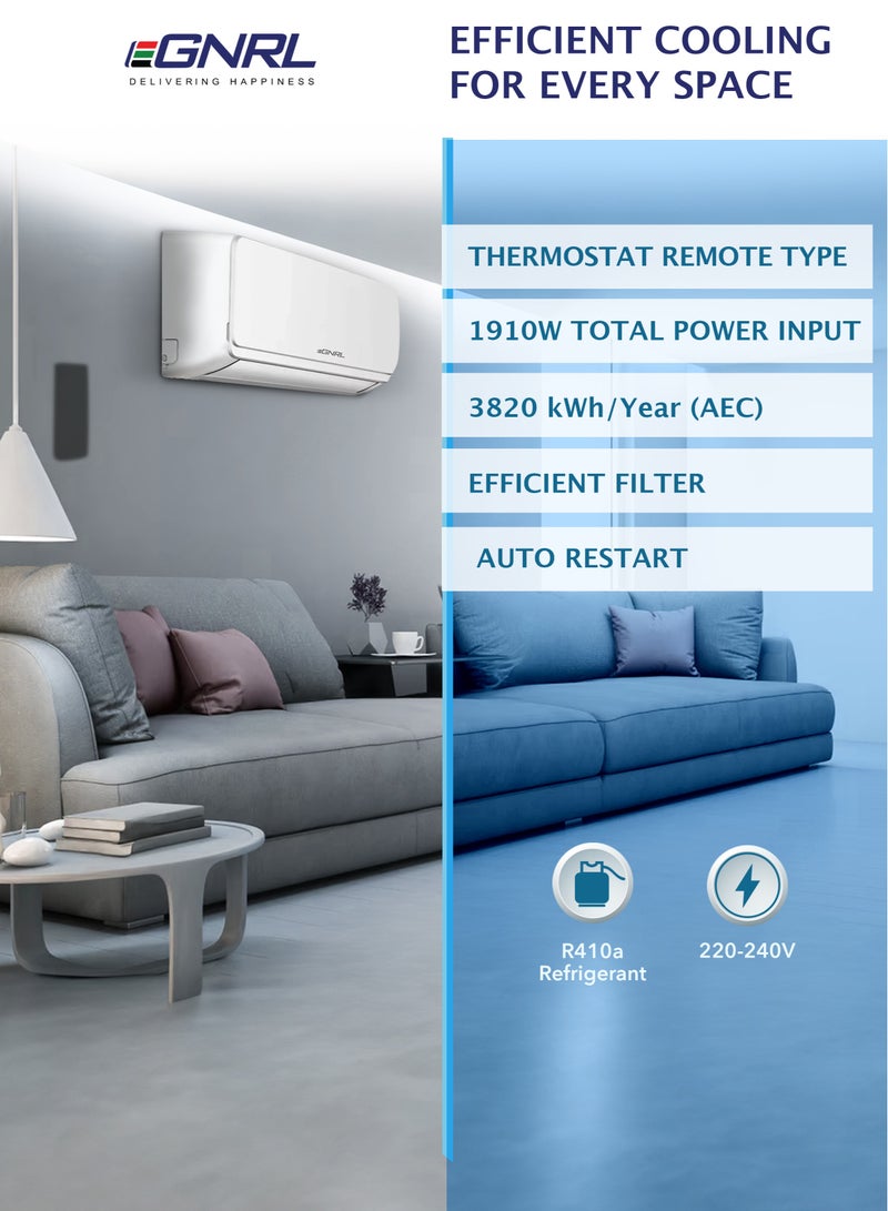 EGNRL 1.5 TON T3 Rotary Split AC R410a, EG18TN, 2025 New Series Model | Turbo Efficient Compressor, Auto Restart & Smart Function, | Remote Included, White - Free 5 Year Compressor Warranty 1910.0 W EG18TN White - Image 3