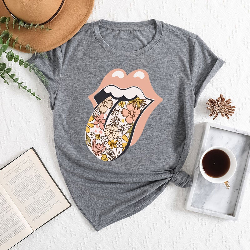 2025 Foreign Trade Womens Independent Station Temu Clothing Cross-border E-commerce ebay Amazon Lickitone Printed Polyester Ammonia T-shirt Grey 