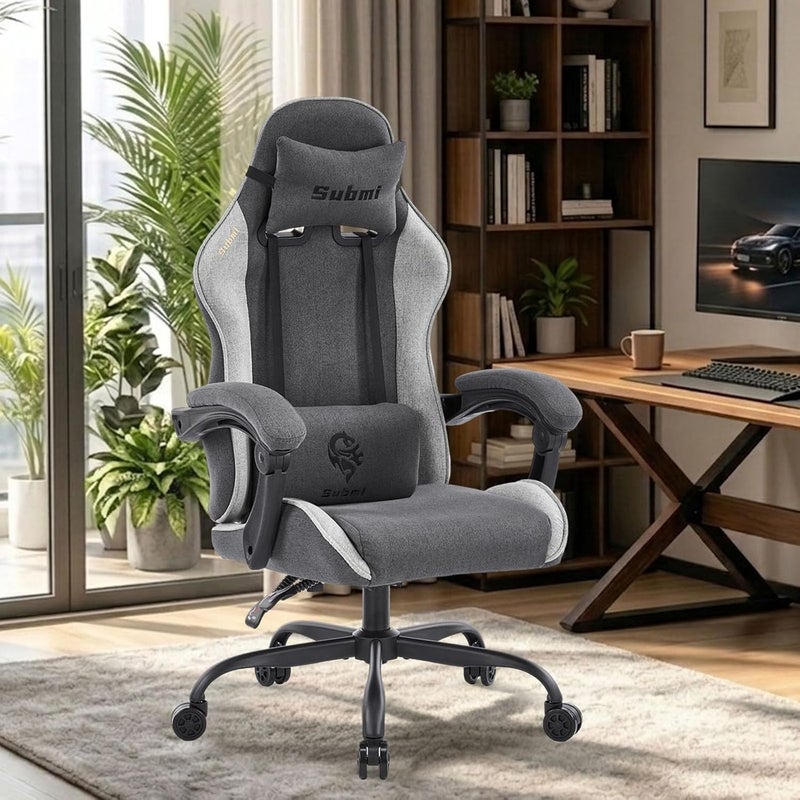 KSA market popular practical build Gaming Chair, Gaming Chairs for Adults, Ergonomic Fabric Computer Chair, Reclining PC Gamer Chairs with Headrest and Lumbar Support, Height Adjustable Office Chairs for Home, 150KG, Grey Black Daily use improved quality - Image 1