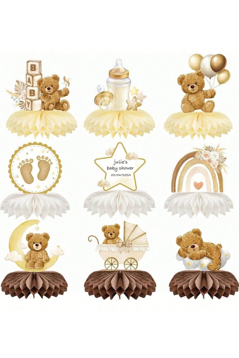 A 9pcs Bear Baby Shower Decorations Centerpieces, We Can Bearly Wait Baby Shower Decorations, Gende.