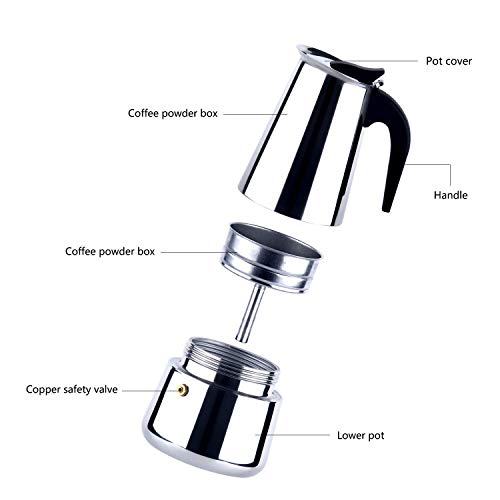 THW® Stovetop Espresso Maker - Moka Pot, 200ml (4 Cups) - Stainless Steel Italian Coffee Maker for Mocha, Cappuccino & Latte - Quick Brewing & Ergonomic Design - Image 2