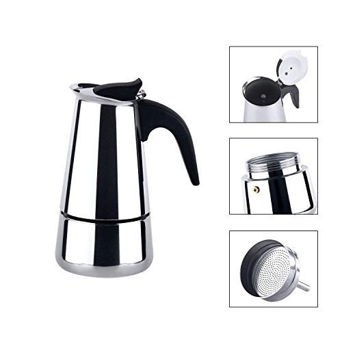 THW® Stovetop Espresso Maker - Moka Pot, 200ml (4 Cups) - Stainless Steel Italian Coffee Maker for Mocha, Cappuccino & Latte - Quick Brewing & Ergonomic Design - Image 3