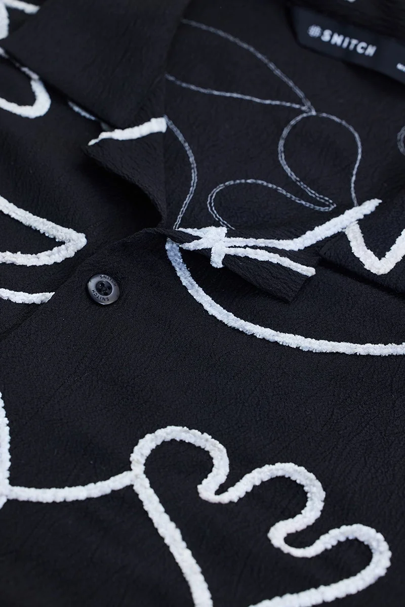 SNITCH Dark Charcoal Black Abstract Half Sleeve Boxy Shirt