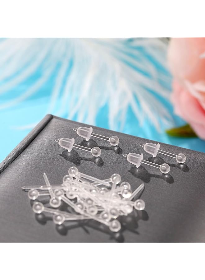 erorex 200Pcs Plastic Earrings Clear Earrings Findings Set 3Mm Plastic Earrings Findings Set For Sensitive Ears For Men And Women Earrings Clear Stud Earrings Round - Image 5