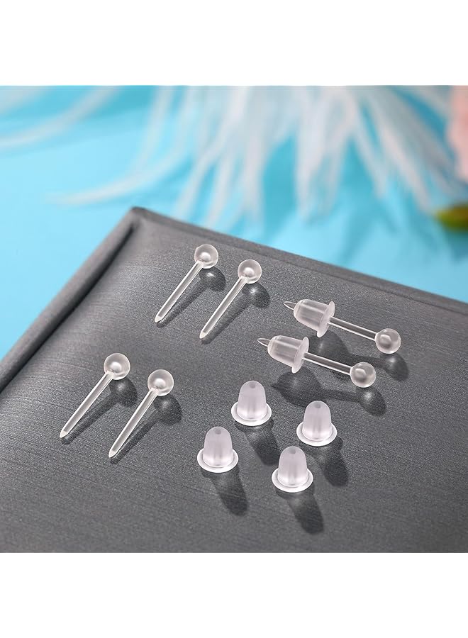 erorex 200Pcs Plastic Earrings Clear Earrings Findings Set 3Mm Plastic Earrings Findings Set For Sensitive Ears For Men And Women Earrings Clear Stud Earrings Round - Image 2