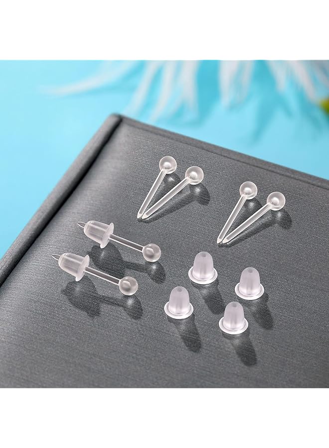 erorex 200Pcs Plastic Earrings Clear Earrings Findings Set 3Mm Plastic Earrings Findings Set For Sensitive Ears For Men And Women Earrings Clear Stud Earrings Round - Image 3