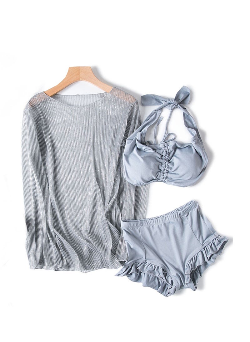 نادانباو 3pcs New outdoor slimming split long-sleeved cover-up beach swimsuit suit - Image 1