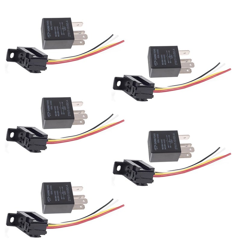ESUPPORT Car Heavy Duty Relay Switch 12V 30A SPST 4Pin Wire Socket Plug Harness Waterproof Electrical Automotive Pack of 5 - Image 1