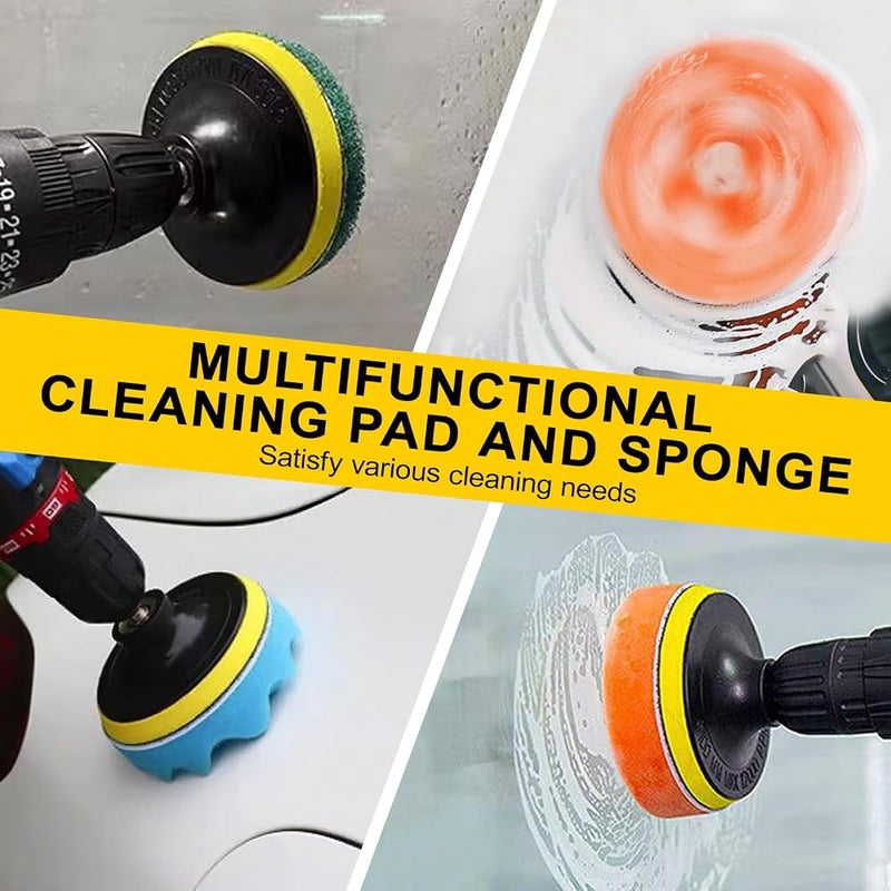 WEKUBA 44Pcs Drill Brush Attachment Set，Power Scrubber Brush with Extend Long Attachment，Scrub Pads & Sponge，Drifferent Hardness，Power Cleaning Kit for Grout, Tiles, Sinks, Bathtub, Kitchen，Auto - Image 5