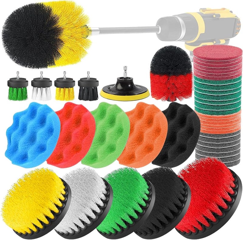 WEKUBA 44Pcs Drill Brush Attachment Set，Power Scrubber Brush with Extend Long Attachment，Scrub Pads & Sponge，Drifferent Hardness，Power Cleaning Kit for Grout, Tiles, Sinks, Bathtub, Kitchen，Auto - Image 1