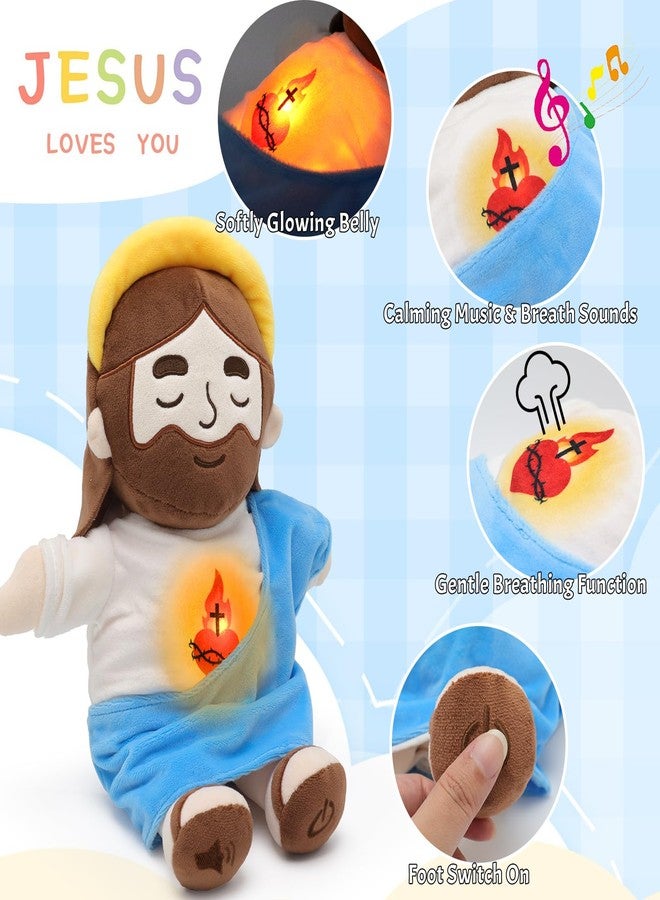 Yelakey Soothing Jesus Plush Toys with Light & Sound, 15" Jesus Stuffed Breathing Plushy Doll, Christian Catholic Religious Plushie Christmas Easter Gifts for Kids Baby (Blue) - Image 3