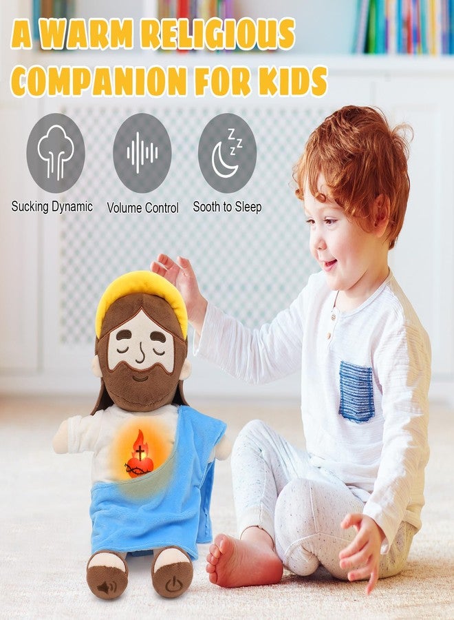 Yelakey Soothing Jesus Plush Toys with Light & Sound, 15" Jesus Stuffed Breathing Plushy Doll, Christian Catholic Religious Plushie Christmas Easter Gifts for Kids Baby (Blue) - Image 5
