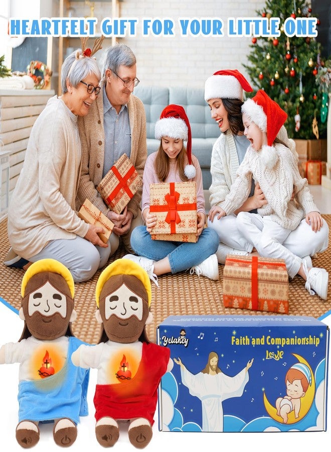 Yelakey Soothing Jesus Plush Toys with Light & Sound, 15" Jesus Stuffed Breathing Plushy Doll, Christian Catholic Religious Plushie Christmas Easter Gifts for Kids Baby (Blue) - Image 4
