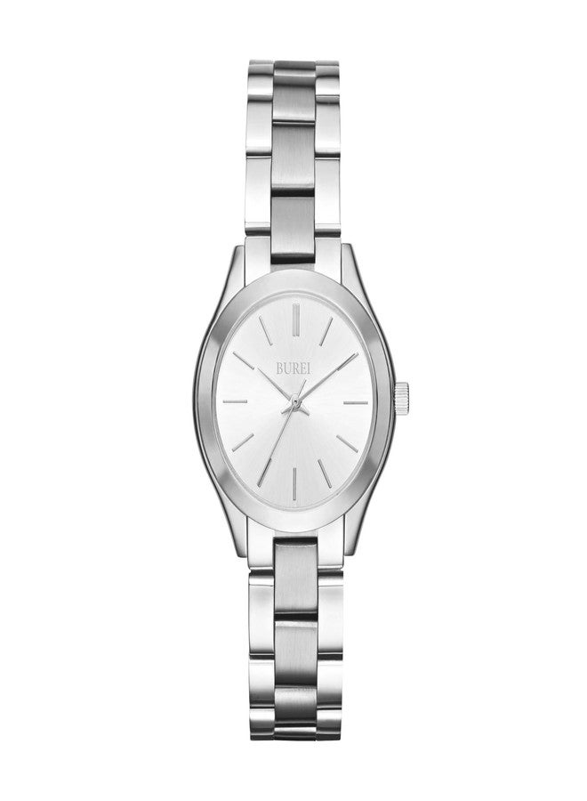 BUREI Women Watches Fashion Business Stainless Steel Ladies Watches Waterproof Quartz Women's Wristwatch,Gift for Women(Gold Silver Rose Golden), all silver, Modern Fashion Simple Classic Business - Image 1