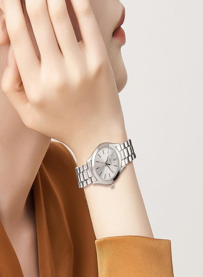 BUREI Women Watches Fashion Business Stainless Steel Ladies Watches Waterproof Quartz Women's Wristwatch,Gift for Women(Gold Silver Rose Golden), all silver, Modern Fashion Simple Classic Business - Image 5