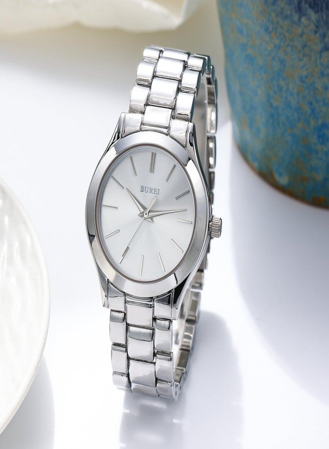 BUREI Women Watches Fashion Business Stainless Steel Ladies Watches Waterproof Quartz Women's Wristwatch,Gift for Women(Gold Silver Rose Golden), all silver, Modern Fashion Simple Classic Business - Image 4