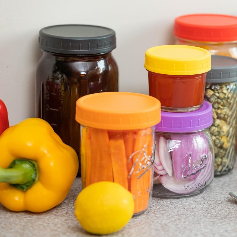 Bedgeta 9 Regular Mouth Mason Jar Lids with Silicone Ring,Thickened Leak-proof Lids Fit Ball,Kerr and More, 9 Yellow Plastic, 70mm(Yellow) - Image 3