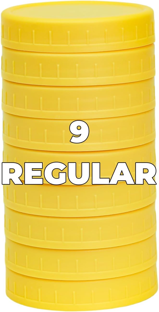 Bedgeta 9 Regular Mouth Mason Jar Lids with Silicone Ring,Thickened Leak-proof Lids Fit Ball,Kerr and More, 9 Yellow Plastic, 70mm(Yellow) - Image 1