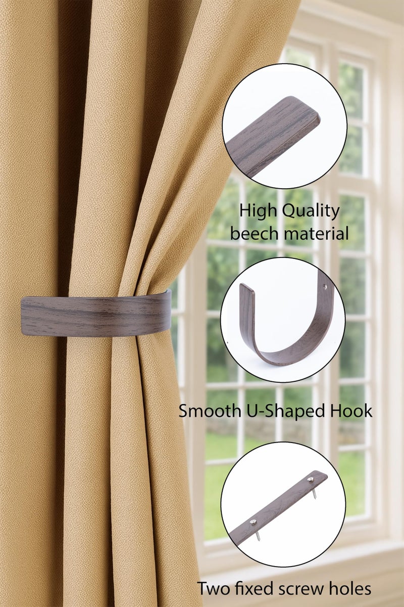 Colornest 2 Pack Modern Curtain Tiebacks Wall Mount | Wenge Wood Look Solid Aluminum U Shaped Curtain Wall Hooks Drapery Pull Backs Curtain Holders - Image 3