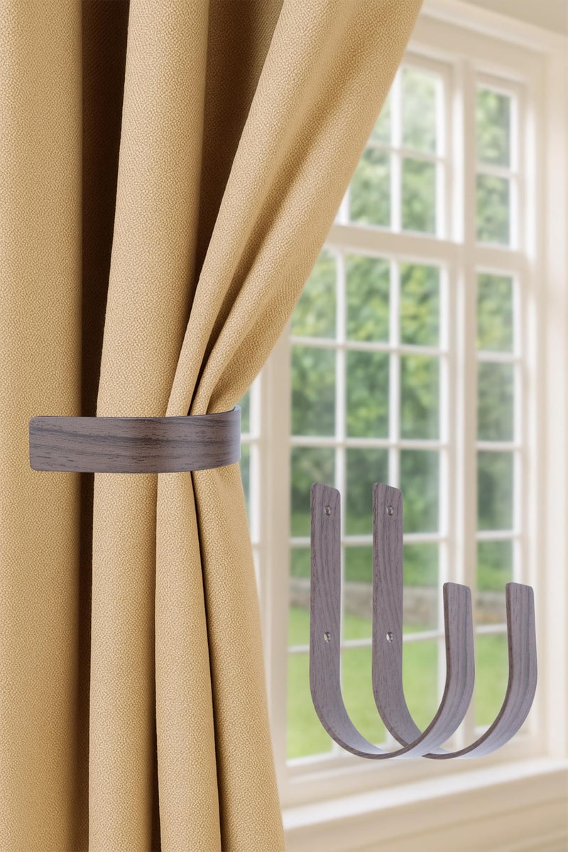 Colornest 2 Pack Modern Curtain Tiebacks Wall Mount | Wenge Wood Look Solid Aluminum U Shaped Curtain Wall Hooks Drapery Pull Backs Curtain Holders - Image 1