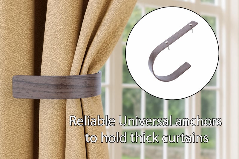 Colornest 2 Pack Modern Curtain Tiebacks Wall Mount | Wenge Wood Look Solid Aluminum U Shaped Curtain Wall Hooks Drapery Pull Backs Curtain Holders - Image 4