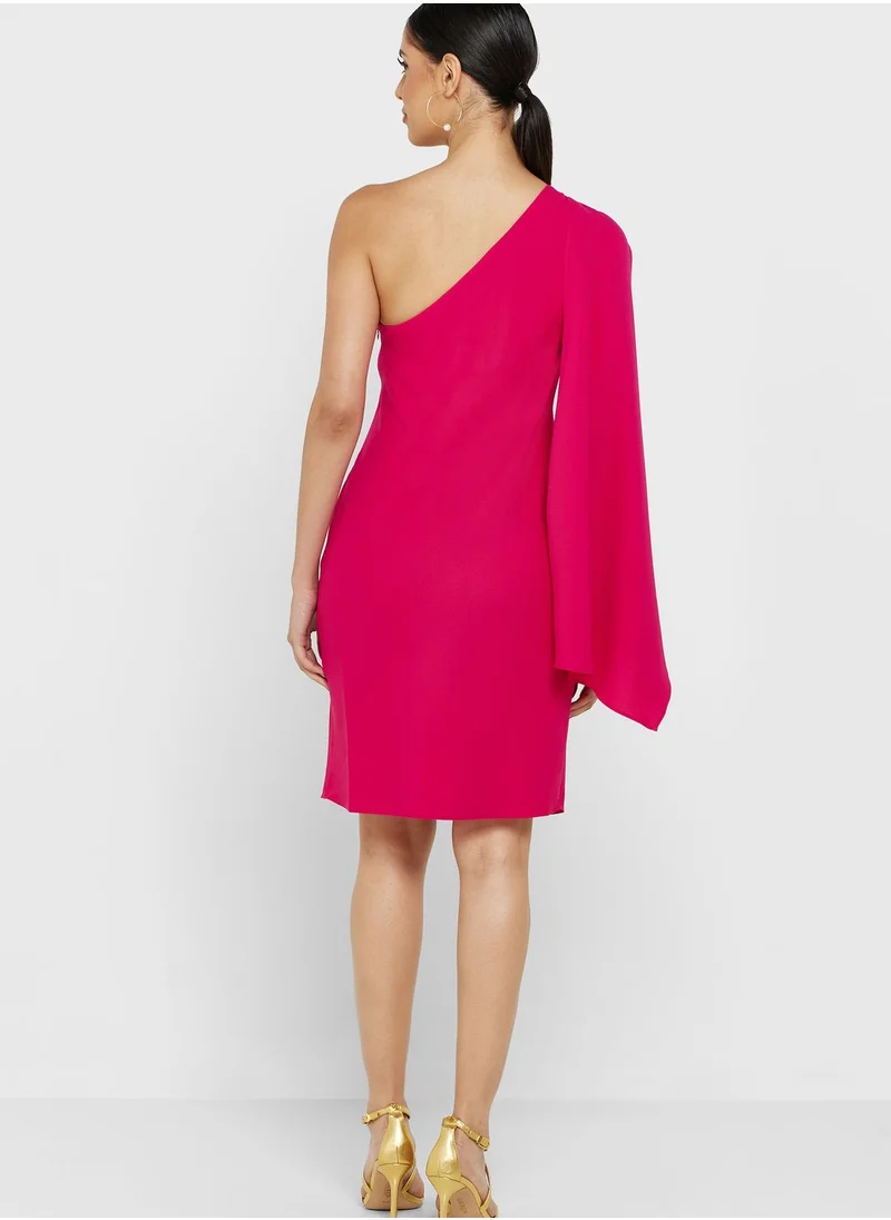 Lauren Ralph Lauren One Shoulder Drape Detail Cocktail Dress