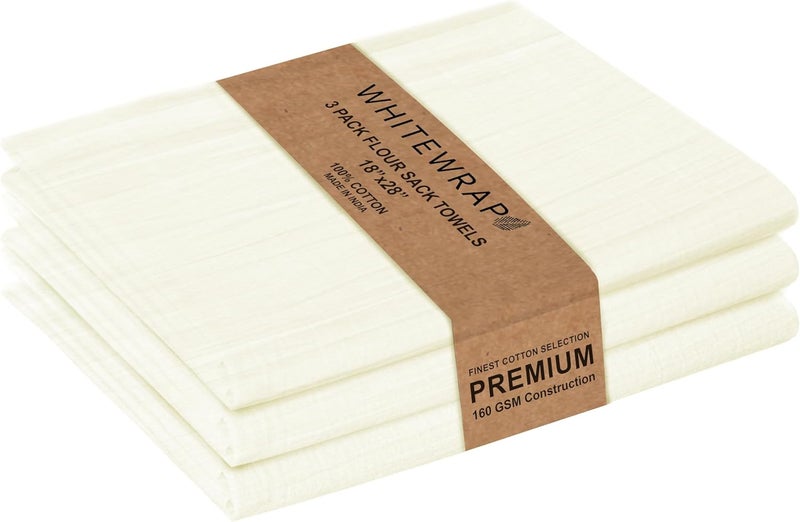 Whitewrap Flour Sack Towels| Tea Towel for Crafts| Kitchen Dish Cotton Blank Towel for Embroidery|Baking Bread Proofing Linen Cover| Thick Absorbent Quick Dry| 3 Pack 18"x28"Natural - Image 1