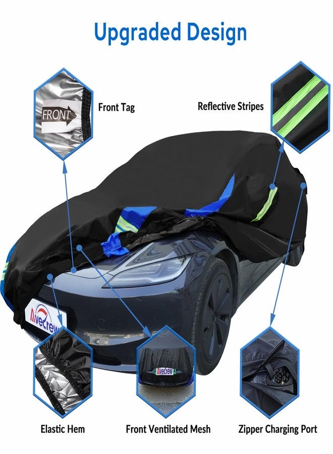 Avecrew Car Cover for Tesla Model 3 2017-2024, Custom Fit Full Exterior Cover with Charging Port and Breathable Ventilation Mesh, Waterproof All Weather Outdoor Rain Snow Sun Protection Cover - Image 2