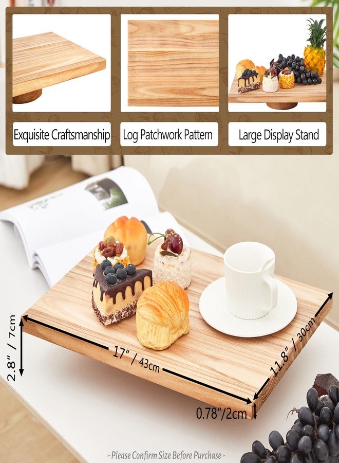 Kazozobi Rectangular Wood Cake Stand, Rustic Square Cake Dessert Display Platter, Tall Tierd Footed Cake Plate, Large Charcuterie Board, Wedding Birthday Party Holiday Christmas Essentials 17 x 11.8 x 2.8 Inch - Image 3