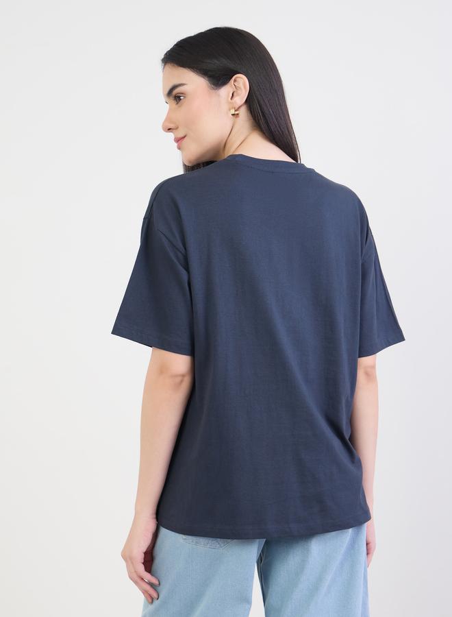 Styli Navy Blue Embroidered Slogan T-Shirt - Image 5