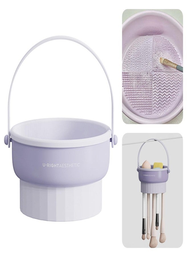 Zhongren Silicone Makeup Brush Cleaner Mat 3 in 1 Cosmetic Brush Cleaning Bowl Makeup Brush Washing Drying Holder Portable Makeup Brush Storage Organizer Holder (Purple) - Image 1