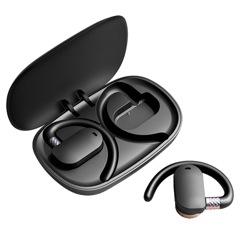 Wireless BT 5.3 Earbuds: Deep Black, IPX7 Waterproof, 360° Rotating Skin-Friendly Ear Hook - Magnetic Air Conduction Sound, Dual-Mic Noise Reduction, Quick Touch Control Air Conduction Headphones for - Image 1
