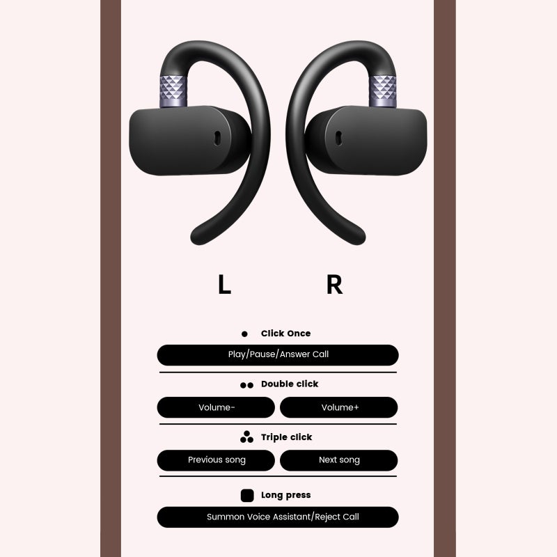 Wireless BT 5.3 Earbuds: Deep Black, IPX7 Waterproof, 360° Rotating Skin-Friendly Ear Hook - Magnetic Air Conduction Sound, Dual-Mic Noise Reduction, Quick Touch Control Air Conduction Headphones for - Image 5