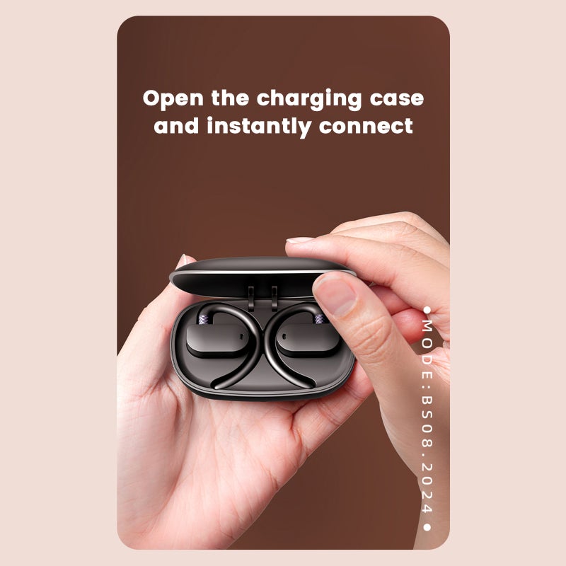 Wireless BT 5.3 Earbuds: Deep Black, IPX7 Waterproof, 360° Rotating Skin-Friendly Ear Hook - Magnetic Air Conduction Sound, Dual-Mic Noise Reduction, Quick Touch Control Air Conduction Headphones for - Image 4