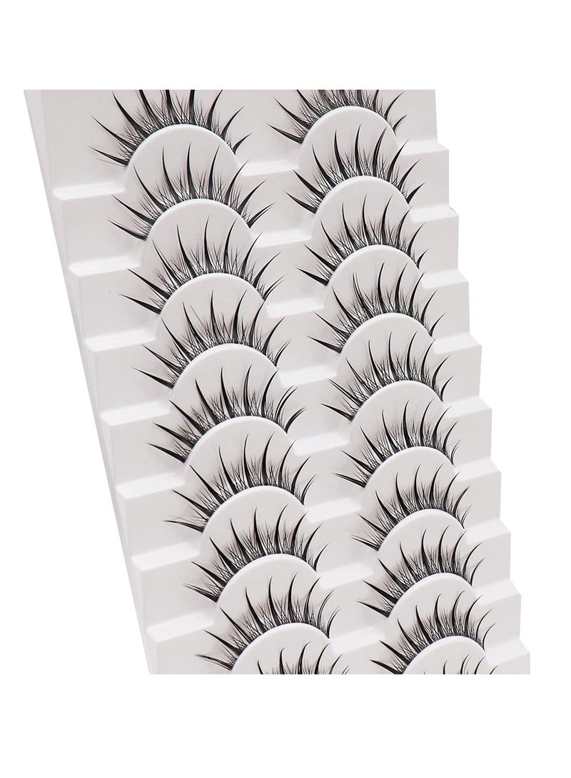 Fake Lashes, Fairy Manga Lashes 3D Natural Anime Lashes with Clear Band Lashes, False Eyelashes Soft Cosplay Lashes Spikes Lash Extension 10 Pairs