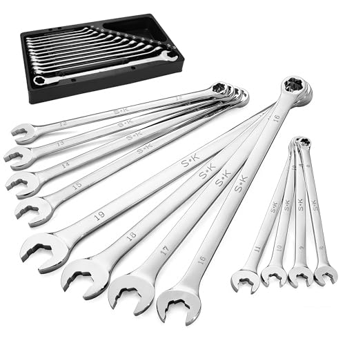 SK 6 Point Bolt Extractor Wrench Metric 8 to 19mm 12Piece Extra Long Combination Wrench Set Mirror Krome Finish Premium CRMO Construction for Rounded and Stripped Bolts Removal - Image 1