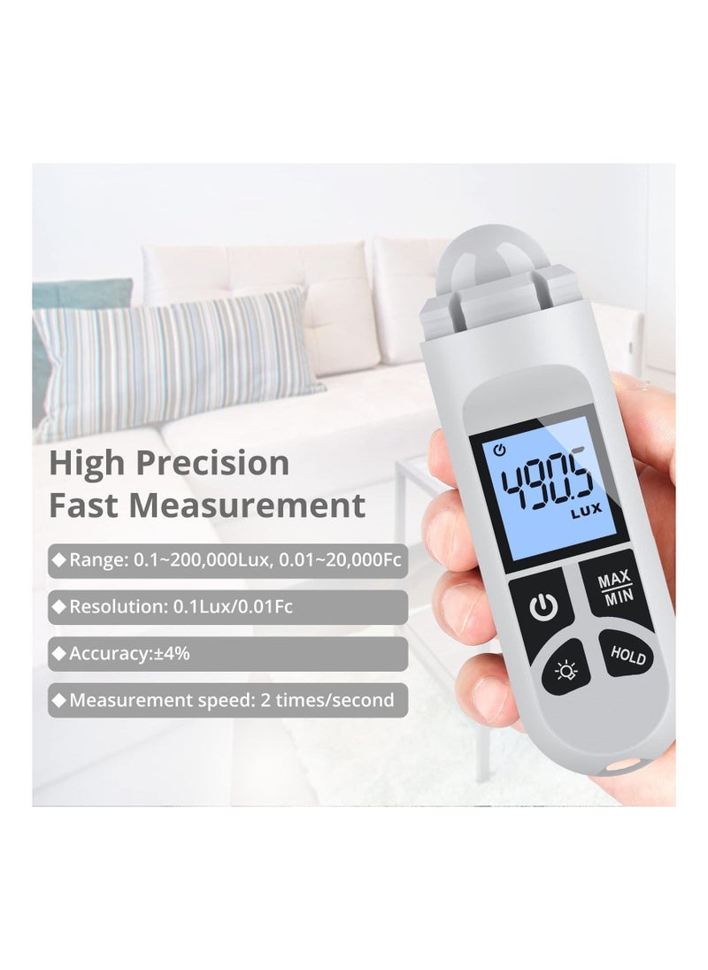 Light Meter, Handheld Photometer, Support Max/Min Modes Light Meter Range up to 200,000 Lux Luxmeter Handheld Digital Lux Meter Brightness Measuremen Instrument with LCD Characters Display - Image 4