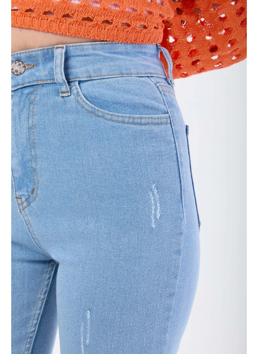 Tofisa 23661-BLUE Cotton Flare Lycra Jeans