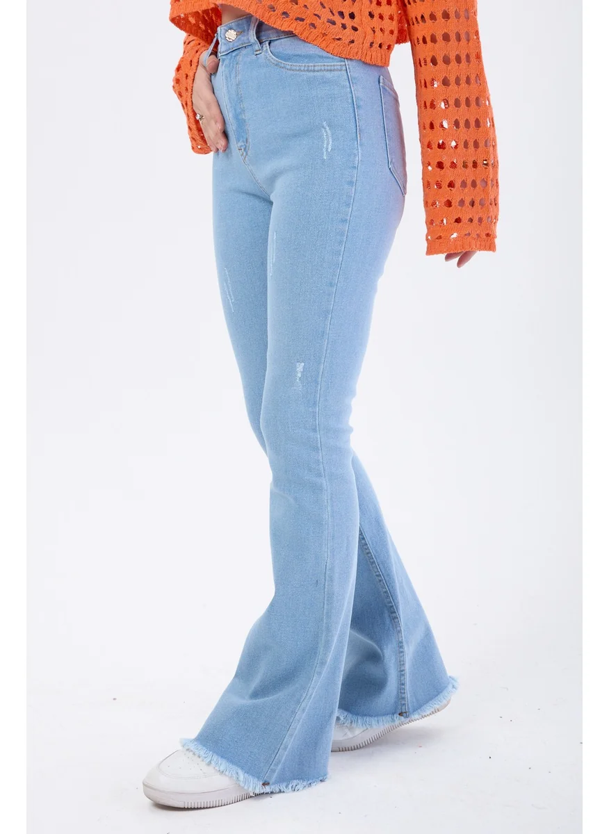 Tofisa 23661-BLUE Cotton Flare Lycra Jeans