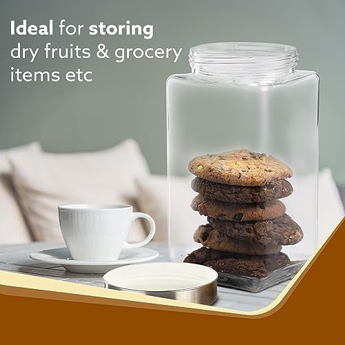 AGARO Elegant Glass Jar 2250 ml, Square Shaped, Steel Lid, Storage Glass Container, Transparent, Kitchen Organiser, Multipurpose Jar. - Image 3