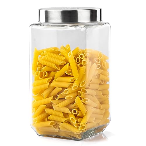 AGARO Elegant Glass Jar 2250 ml, Square Shaped, Steel Lid, Storage Glass Container, Transparent, Kitchen Organiser, Multipurpose Jar. - Image 1