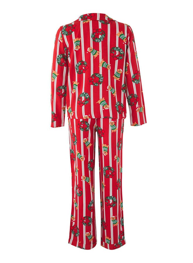 trendyol Burgundy Dog Printed New Year Themed Viscose Woven Pajama Set - Image 5