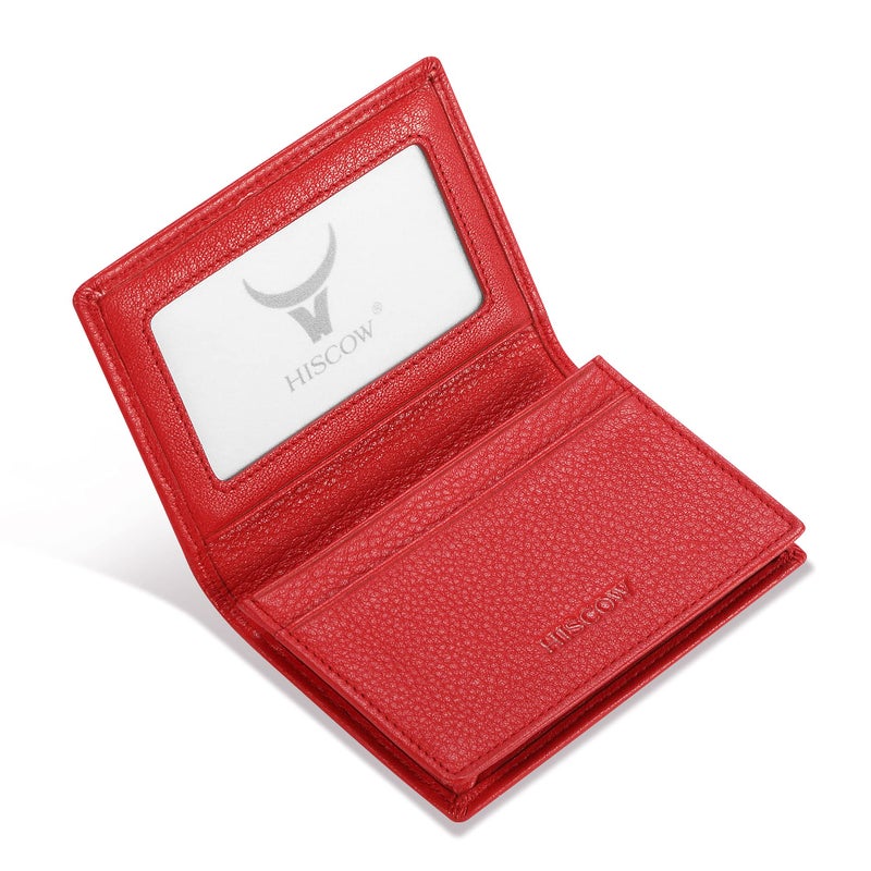 HISCOW Leather Business Card Case Holder for Men Women Italian Calfskin Pebbled Red - Image 2