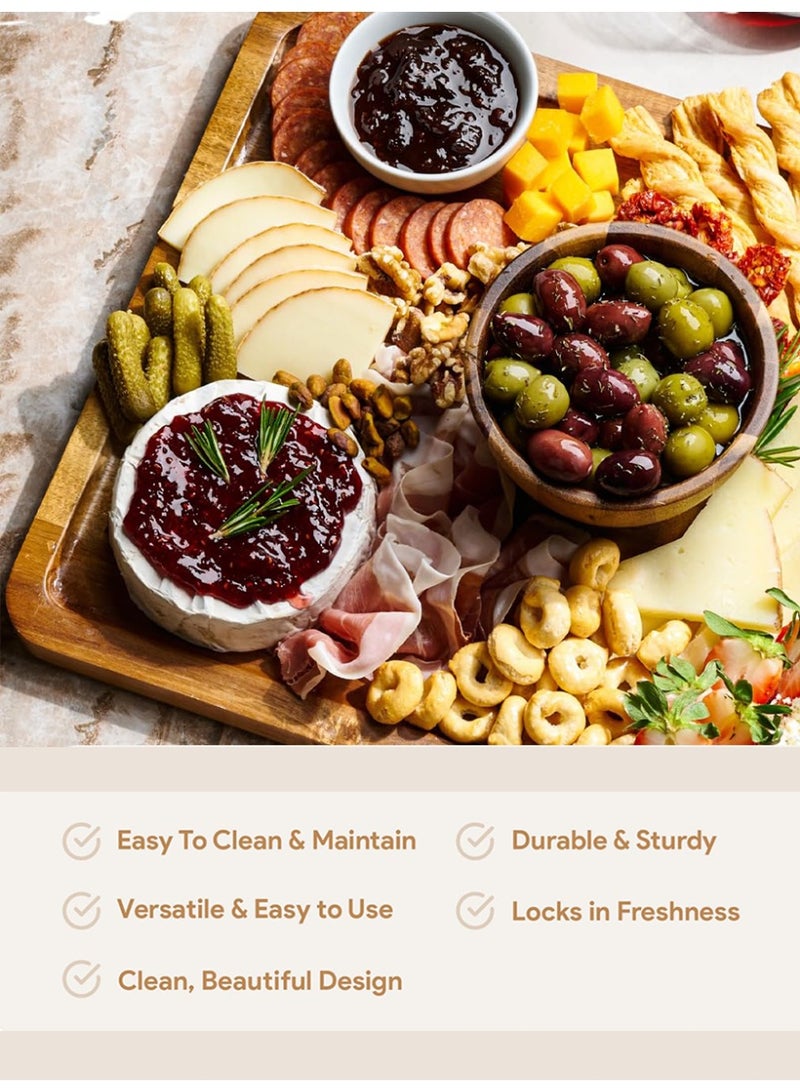 سولاكان قاعدة كيك من خشب الأكاسيا مع غطاء من SOLERCONM | صينية تقديم مستطيلة وحامل أطعمة باردة | غطاء أكريليك كبير مقاوم للكسر | بدون زجاج | 2 في 1 لحمل الكيك والجبن والفواكه - Image 3