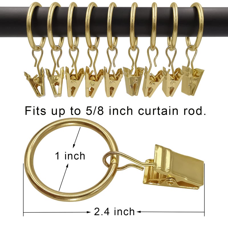 AMZSEVEN 44 Pack Metal Curtain Rings with Clips, Drapery Clips with Rings, Drapes Rings 1 inch Inner Diameter, Fits Diameter 5/8 inch Curtain Rods, Gold - Image 2