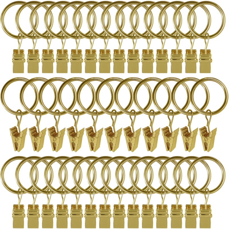 AMZSEVEN 44 Pack Metal Curtain Rings with Clips, Drapery Clips with Rings, Drapes Rings 1 inch Inner Diameter, Fits Diameter 5/8 inch Curtain Rods, Gold - Image 1