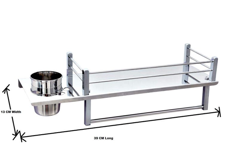 iSTAR Star 3in1 Stainless Steel Chrome Finish Multipurpose Shelf Rack with Towel Hanger, Tumbler Holder Bathroom Accessories - Image 4