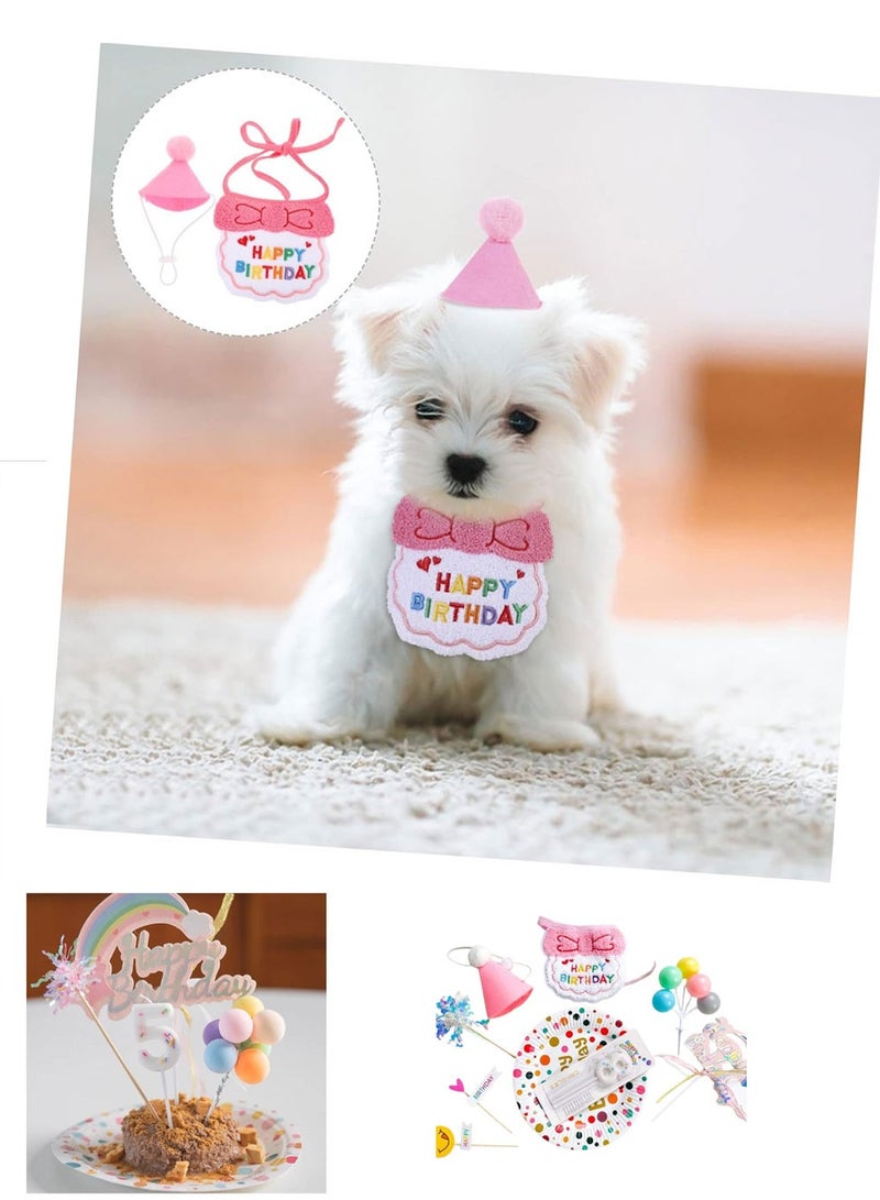 A.M 9 Sets Including 1 Year Birthday Party Candle, Hat Dog Birthday Cone Hat, Dog Or Cat Scarf, Pet Jumper for Small Dogs, Thanksgiving Bandana for Dogs And Cats, Dog Hat Yarn Mini Accessories - Image 1
